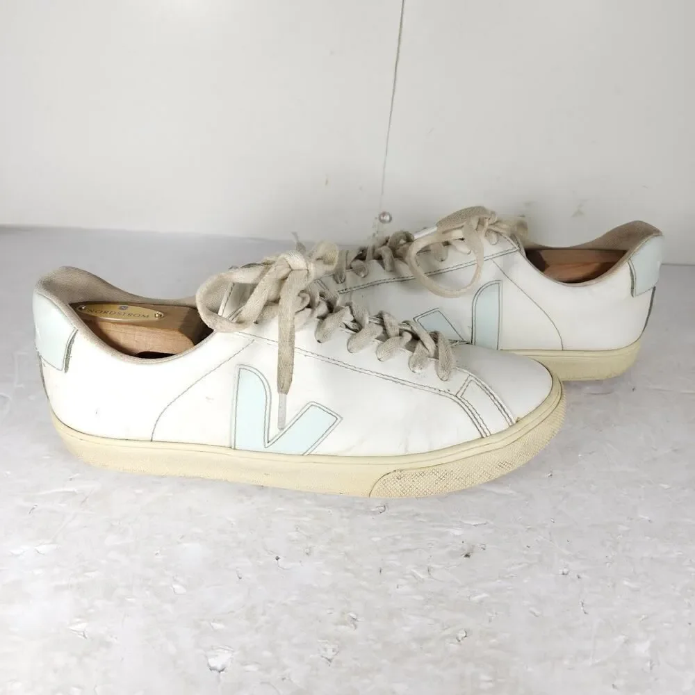 Veja Women's Esplar US 9 White Blue Smooth Leather Low Top Sneakers Shoes